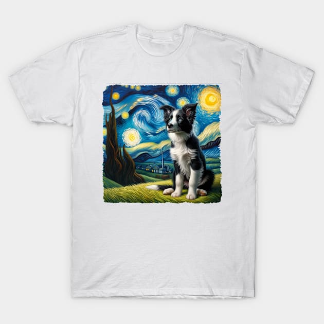 Starry Border Collie Portrait - Dog Portrait T-Shirt by starry_night